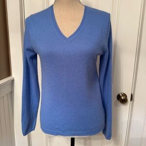 TAHARI SWEATER V-NECK BLUE CASHMERE LONG SLEEVE PURE LUXE SIZE M